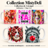 Collection MistyDeli _ cinq mugs illustrés Présentation de cinq mugs aux motifs fleuris, humoristiques et fantastiques pour sublimation
