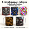 Mugs de caractère — 5 dessins numériques crânes & poupées gothiques