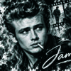 Dean Composition panoramique noir et blanc de James Dean avec voiture, route et pellicules de cinéma