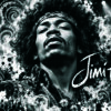 Hendrix Composition panoramique noir et blanc de Jimi Hendrix avec guitares et motifs psychédéliques