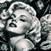 Marilyn Composition panoramique noir et blanc de Marilyn Monroe avec pellicules et décor hollywoodien