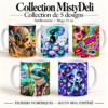 Mockup MistyDeli de cinq mugs illustrés lot de 5 mug décalés