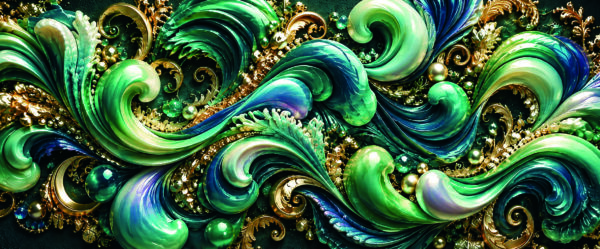 Volutes Volutes vert émeraude et bleues avec ornements dorés pour mug